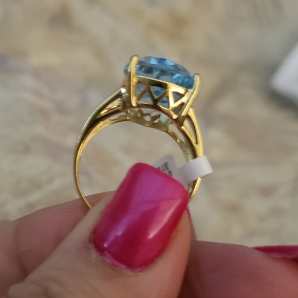 Sz 9, Swiss Blue Topaz, 18K gold over 925 Silver, 11.50 TCW, NWT - Picture 9 of 13
